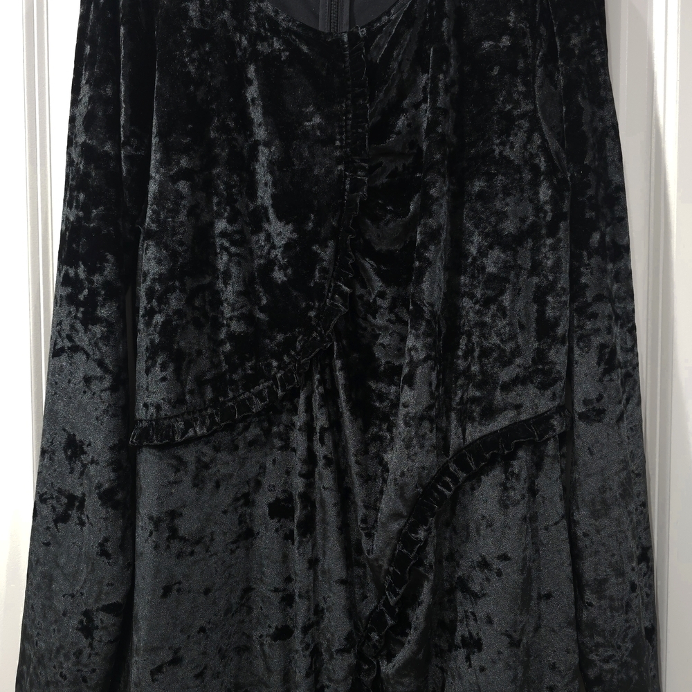 MICHAEL Michael Kors Crushed Black Velvet Bodycon Long Sleeve Dress, Ruffles, XL - Picture 13 of 15
